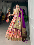 Vastranavya Traditional Jacquard Silk Paithani Lehenga Choli - Peach | Grocsy