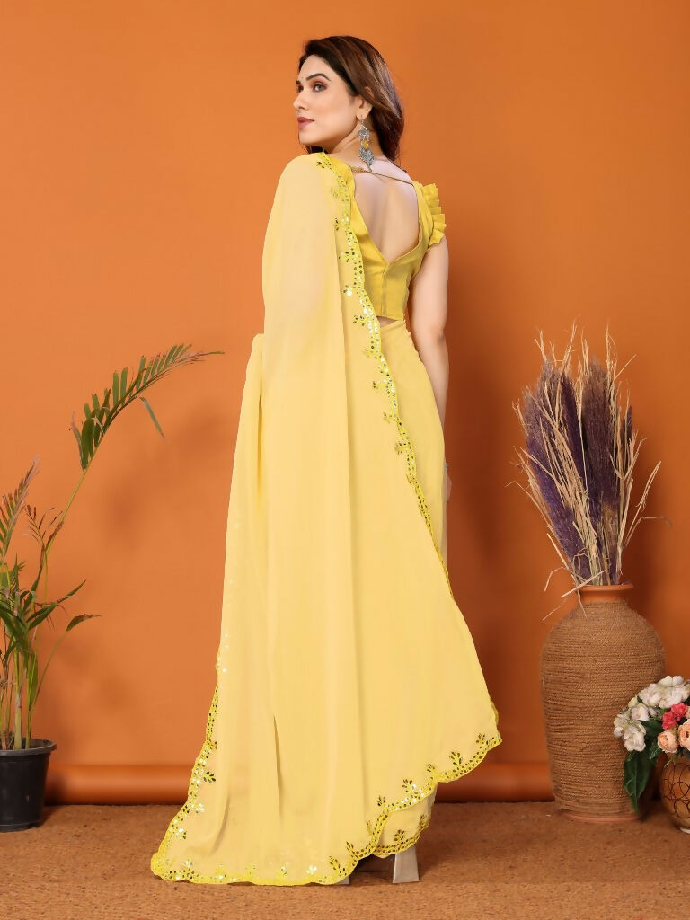 Partywear Designer Yellow Georgette Fancy Saree - Starwalk | Grocsy