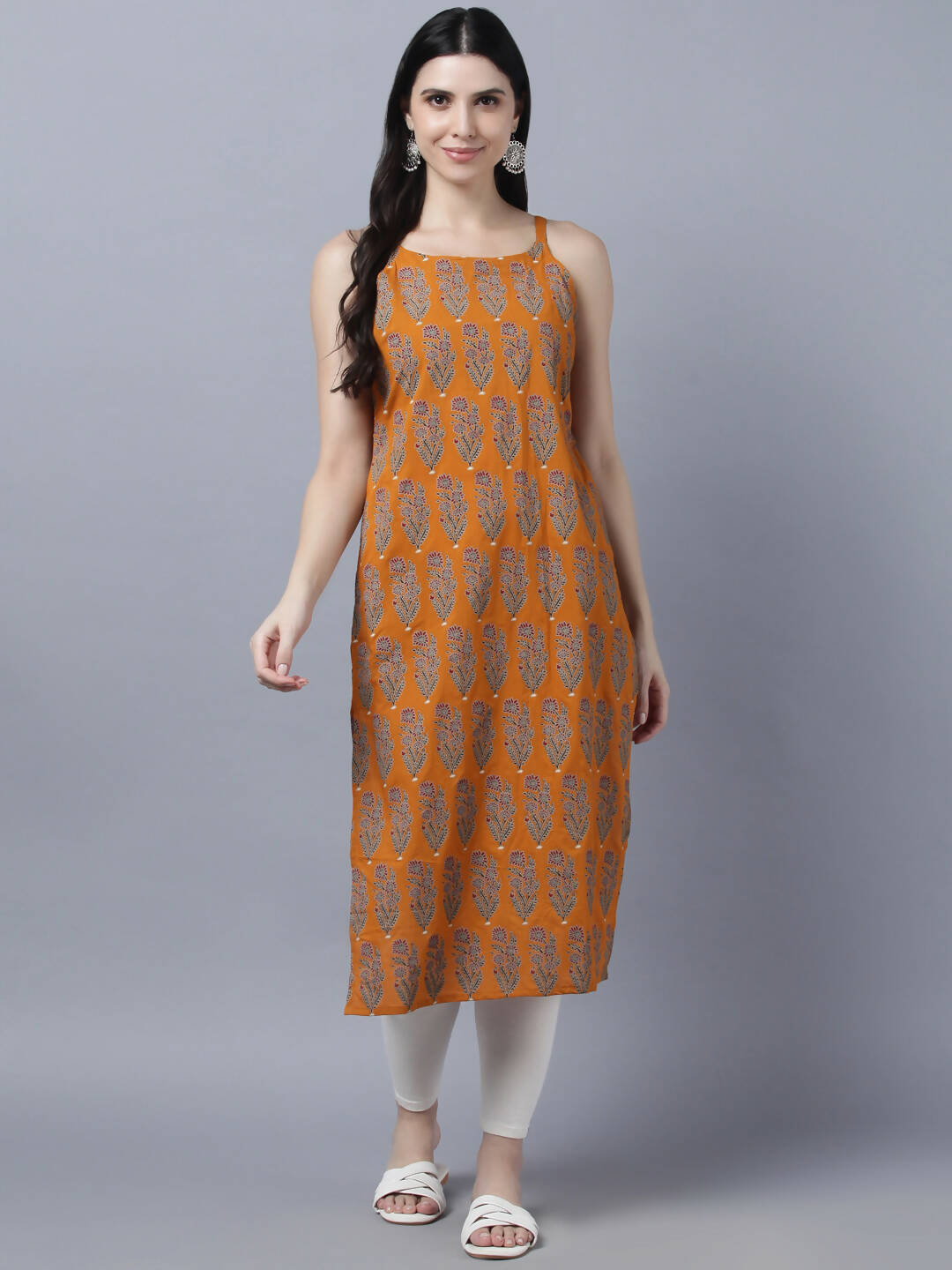 Myshka Stylish Mustard Sleeveless Women's Kurta | Grocsy