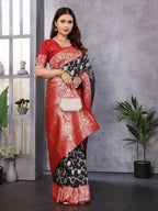 Joban Fashion Banarasi Black Woven Soft Silk Saree | Grocsy