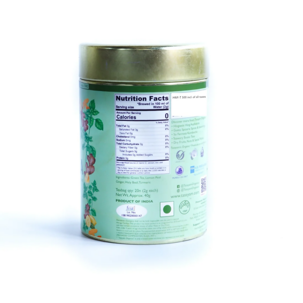 Tassyam Organics Tulsi Ginger Tea Bags | Grocsy