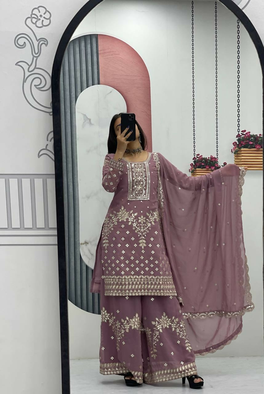 Teeya Creation Womens New Heavy Fox Georgette Fabric With Heavy Embroidery Work Kurta Set | Grocsy