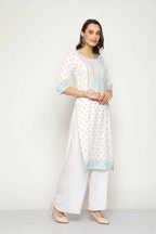Maai Rayon Hand Printed Kurta Off-White | Grocsy