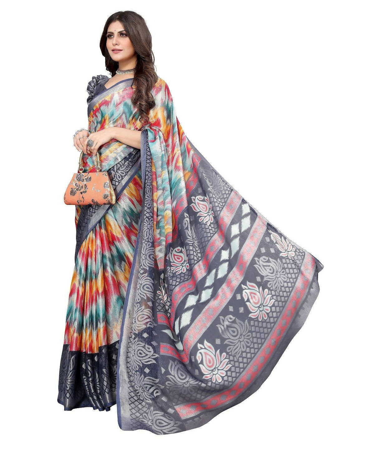 Vamika Grey Chiffon Brasso Bollywood Style Woven Saree (KARUNA GREY) | Grocsy