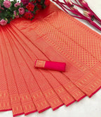 DEIANA'S Beautiful Designer Golden zari Soft Lichi Silk Saree - Red | Grocsy