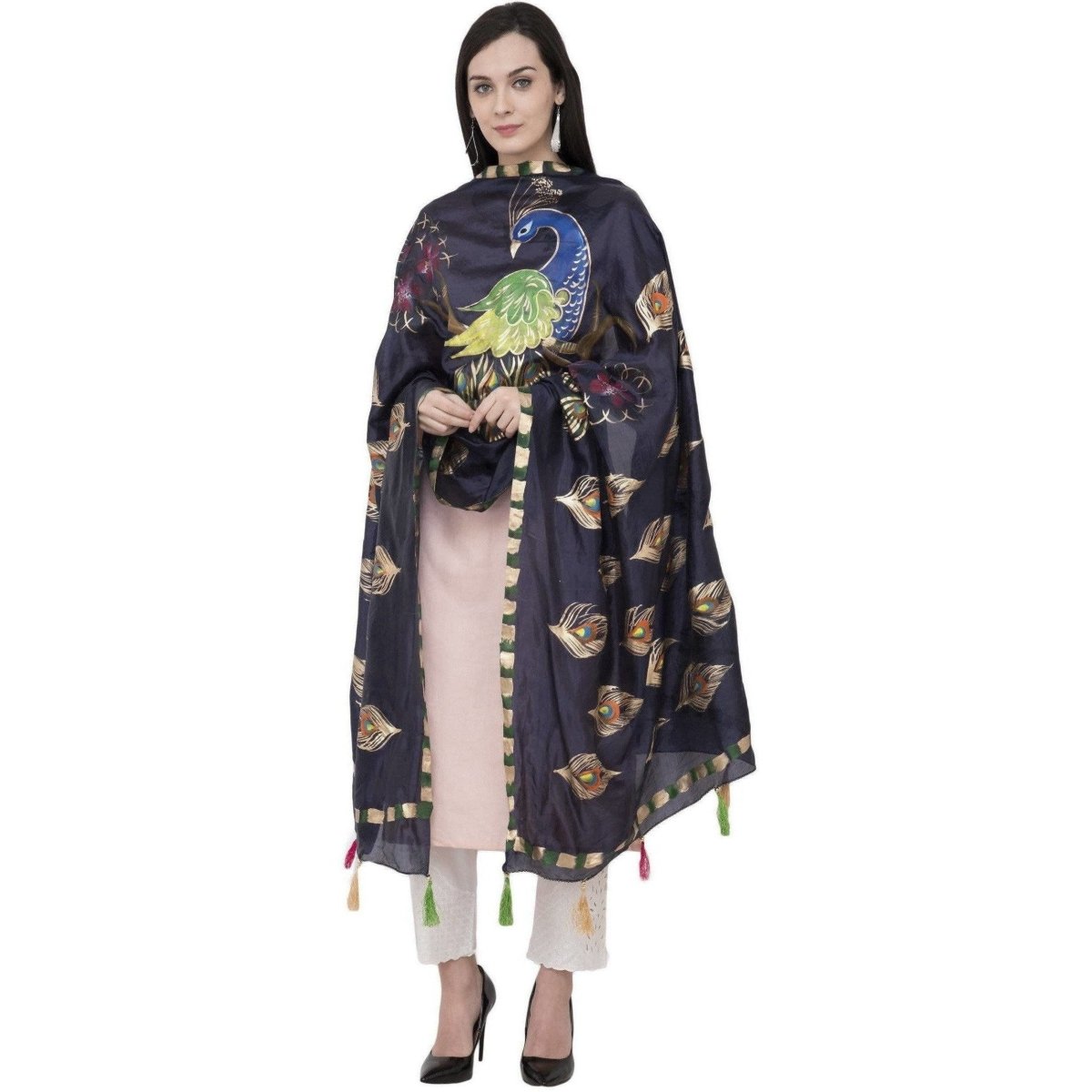 A R Silk Silk Peacock Multi Fancy Dupatta Color Navy Dupatta or Chunni | Grocsy