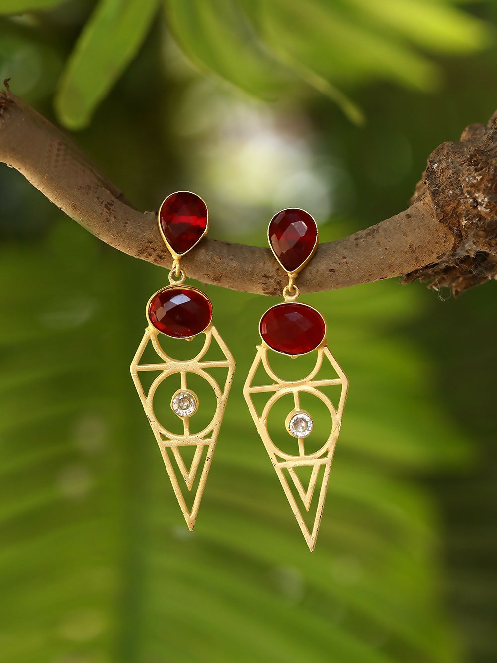 Joban Fashion Women Red Stone Matte Gold Earrings | Grocsy