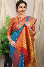 Jyoti Fashion Women's Firozi Banarasi Silk Zari Woven Saree with Blouse | Grocsy