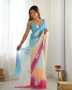 Sky Blue Georgette Pedding Color, Embroidery Work Party Wear Saree - Erisha | Grocsy