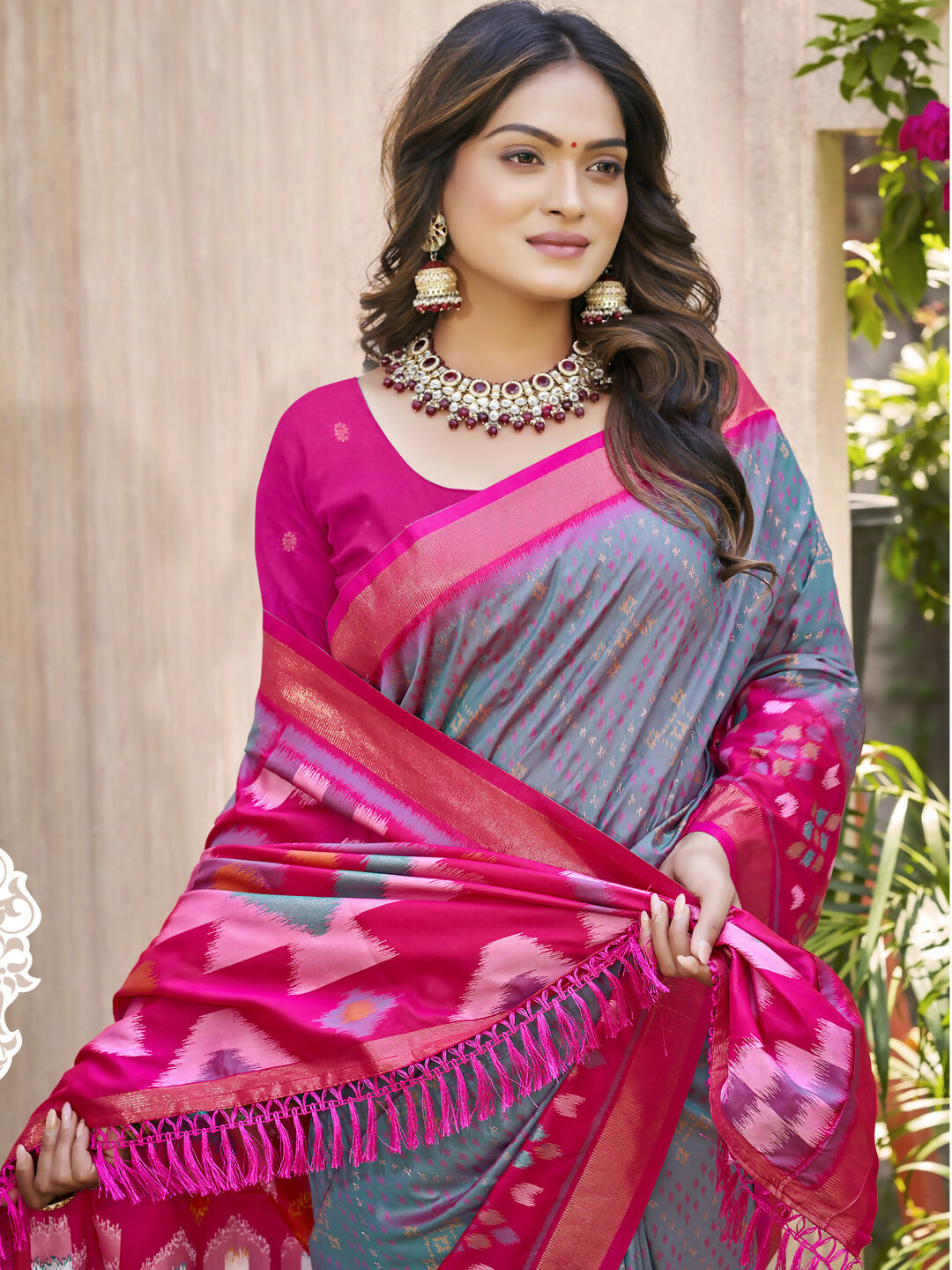 Shree Shyam Fashion Pochampalli Silk Grey Saree | Grocsy
