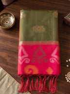 Shree Shyam Fashion Olive Green & Red Woven Work Soft Silk Fabric Festive Wear Saree With Blouse | Grocsy