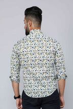 Miravan Men's White & Blue Floral Print Cotton Regular Fit Shirt | Grocsy