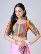 Vastranavya Baby Pink Ready to Wear Festive Print Free Hand Saree | Grocsy