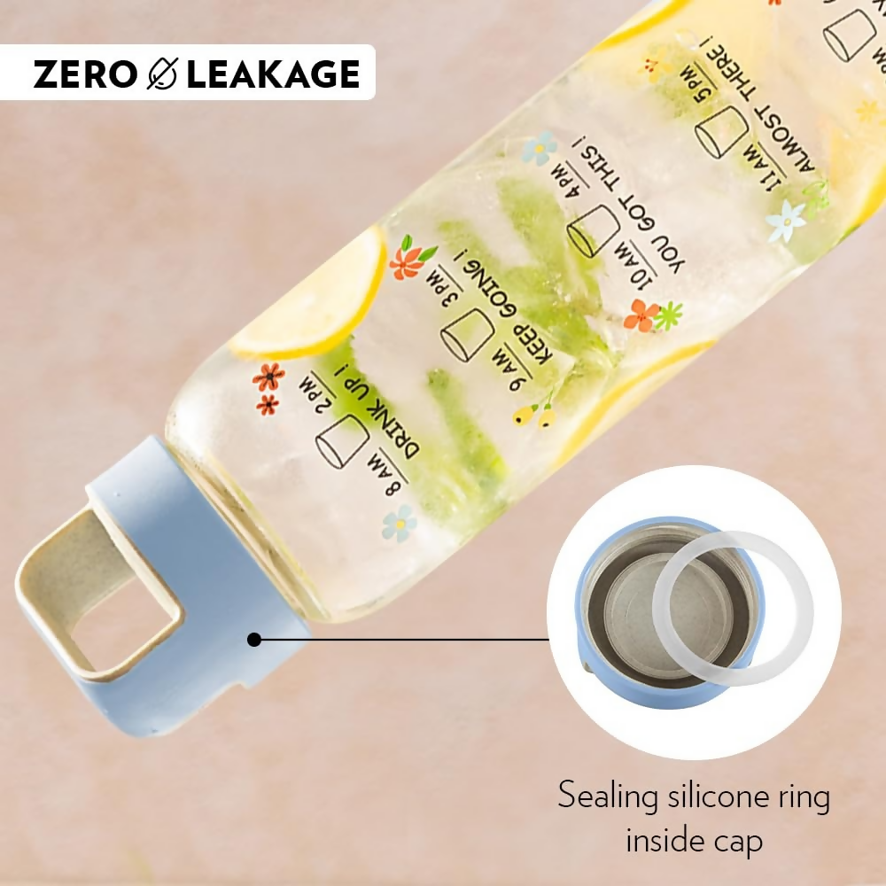 Borosil Neo Motivational Time Marker Bottle with Husk Lid | Grocsy