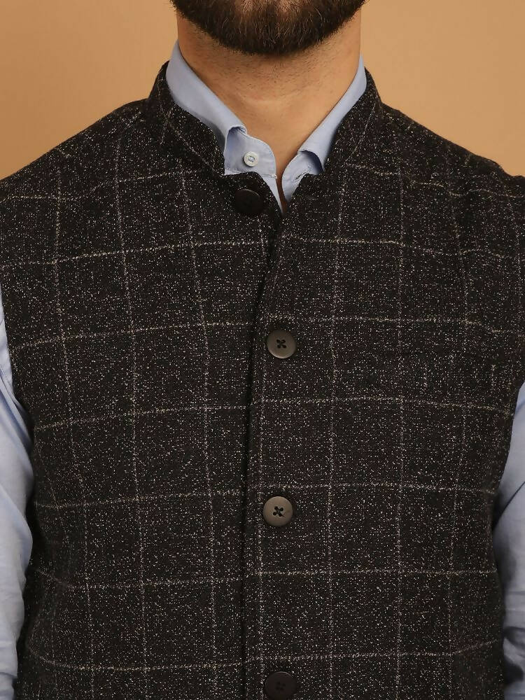 Even Apparels Pure Wool Nehru Jacket - Black | Grocsy