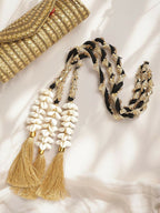 Ruby Raang Gold Gota Pati Work And Black Thread And Shells With Gold Stones | Grocsy