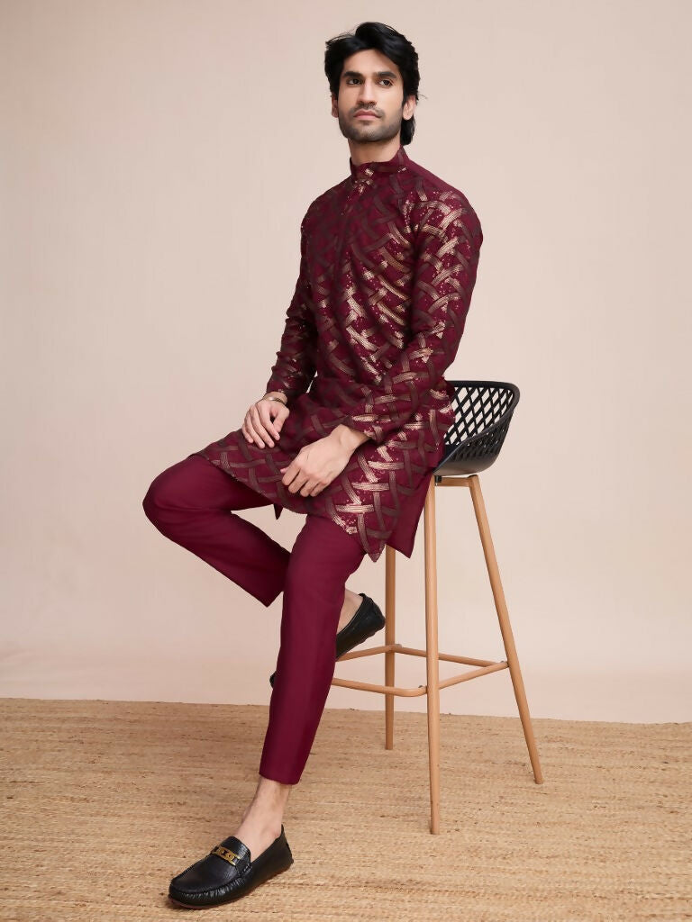 Vastranavya Traditional Festival Wear Pure Silk Thread & Sequence Embroidered Work Kurta | Grocsy