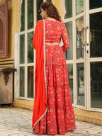 Janasya Red Georgette Floral Lehenga Choli Dupatta | Grocsy
