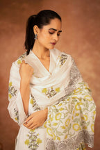 Joban Fashion Off White Yellow Hand Block Printed Cotton Suit Set | Grocsy