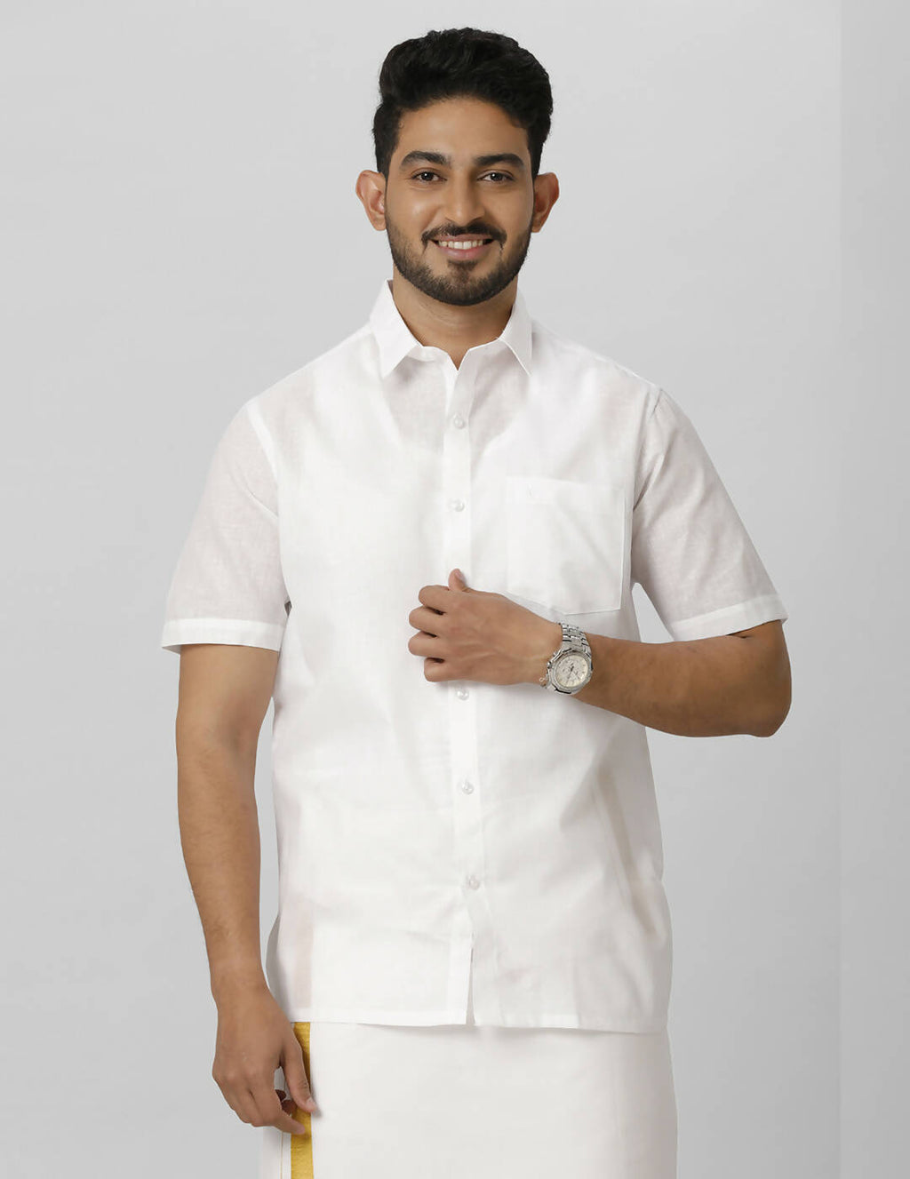 Ramraj Cotton Mens Half Sleeve Formal Poly Cotton White Shirt | Grocsy