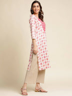 Pink Poly Rayon Aztec Printed Straight Fit Kurta - Prasuti | Grocsy
