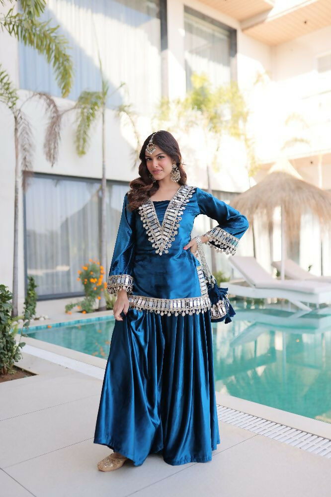 Joban Fashion Rama Kurta Set Velvet Sequins , Zari, Coding & Thread Embroidered work | Grocsy