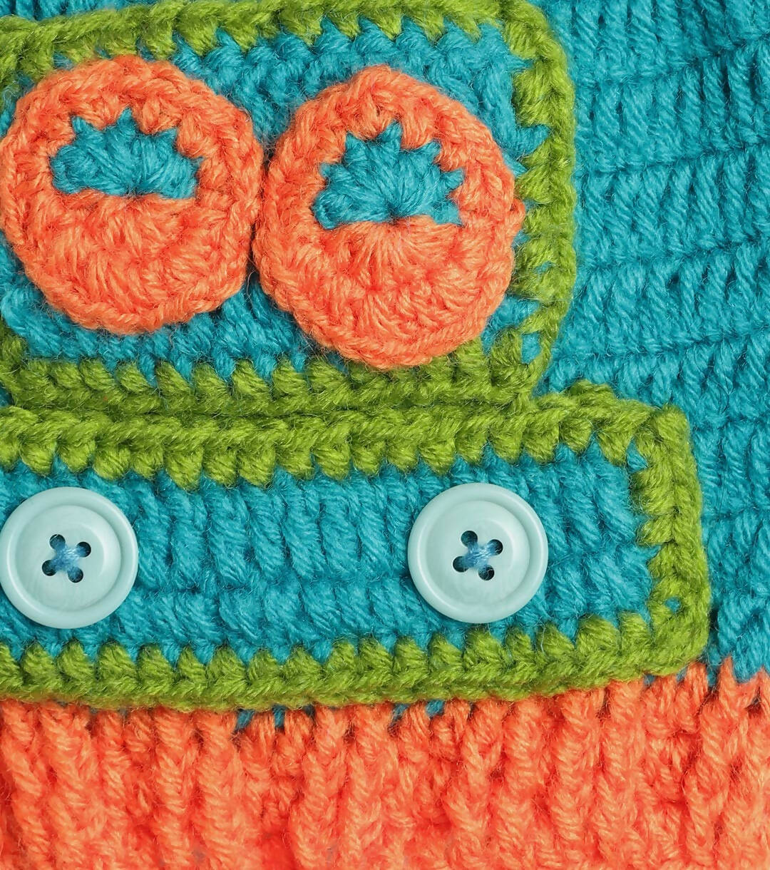Chutput Kids Woollen Hand Knitted robot Detail Cap - Sea Green | Grocsy
