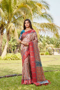 Vastranavya Boutique Collection Kanjivaram Soft Silk Saree With Unstitched Blouse - Light Orange | Grocsy