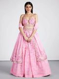 House of Panchhi Coral colour Organza Floral design digital print Semi-Stitched Lehenga choli & Dupatta | Grocsy