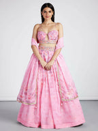 House of Panchhi Coral colour Organza Floral design digital print Semi-Stitched Lehenga choli & Dupatta | Grocsy