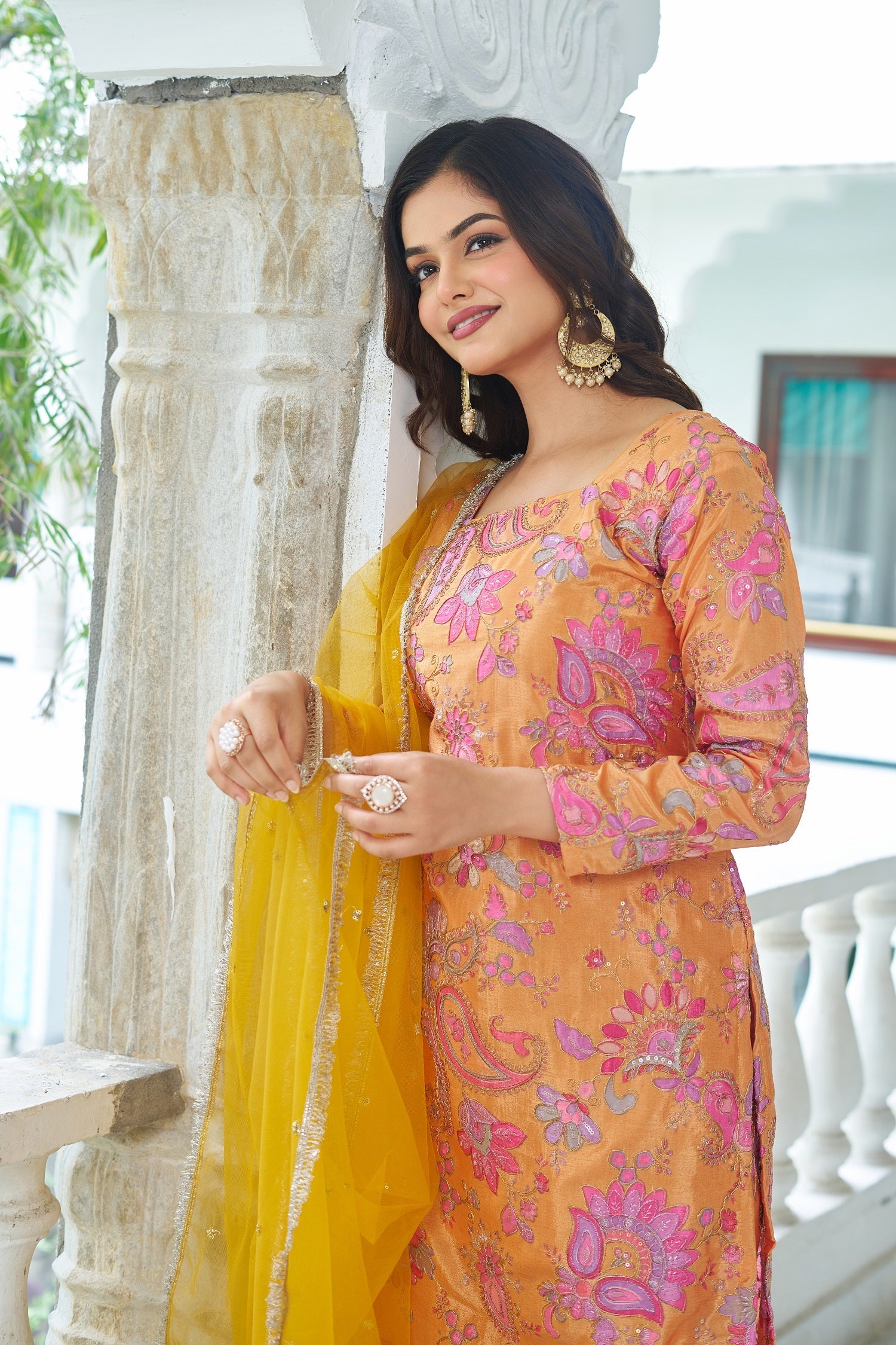 Teeya Creation Multi Color Chinnon Silk With Heavy Embroidery With Positiona Print Fully Stitched Sharara Suit | Grocsy