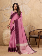 Shree Shyam Fashion Rani Pink Linen Saree | Grocsy
