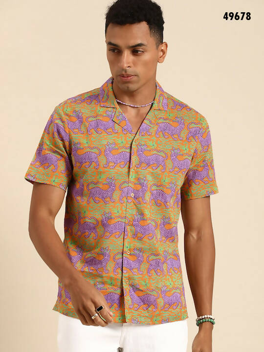Orange Relaxed Opaque Printed Casual Resort Shirt - Mahotsav | Grocsy