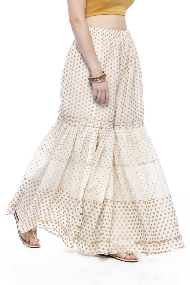 Mominos Fashion Trendy Cotton Off White Gold Print With Gota Sharara | Grocsy