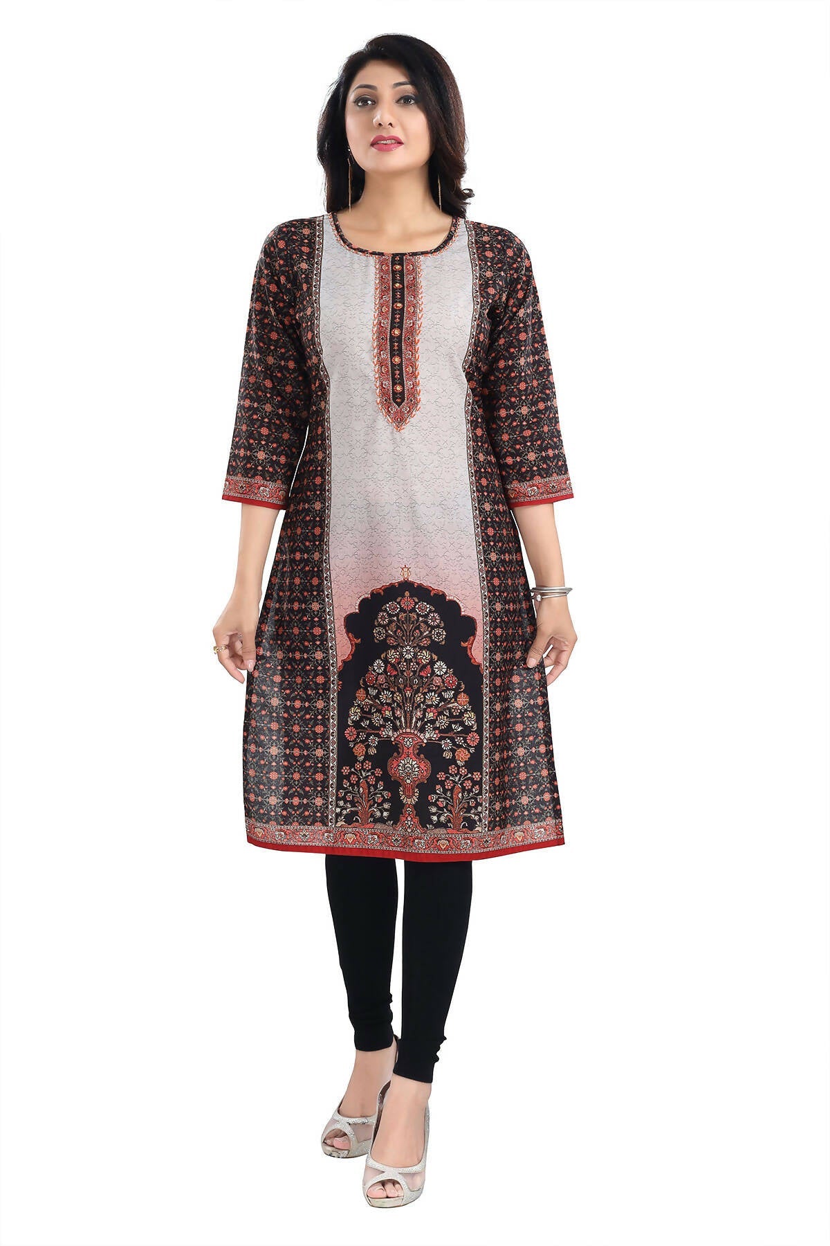 Snehal Creations Black Beauty Designer Digital Print Cotton Slub Fabric Long Kurti Tunic | Grocsy