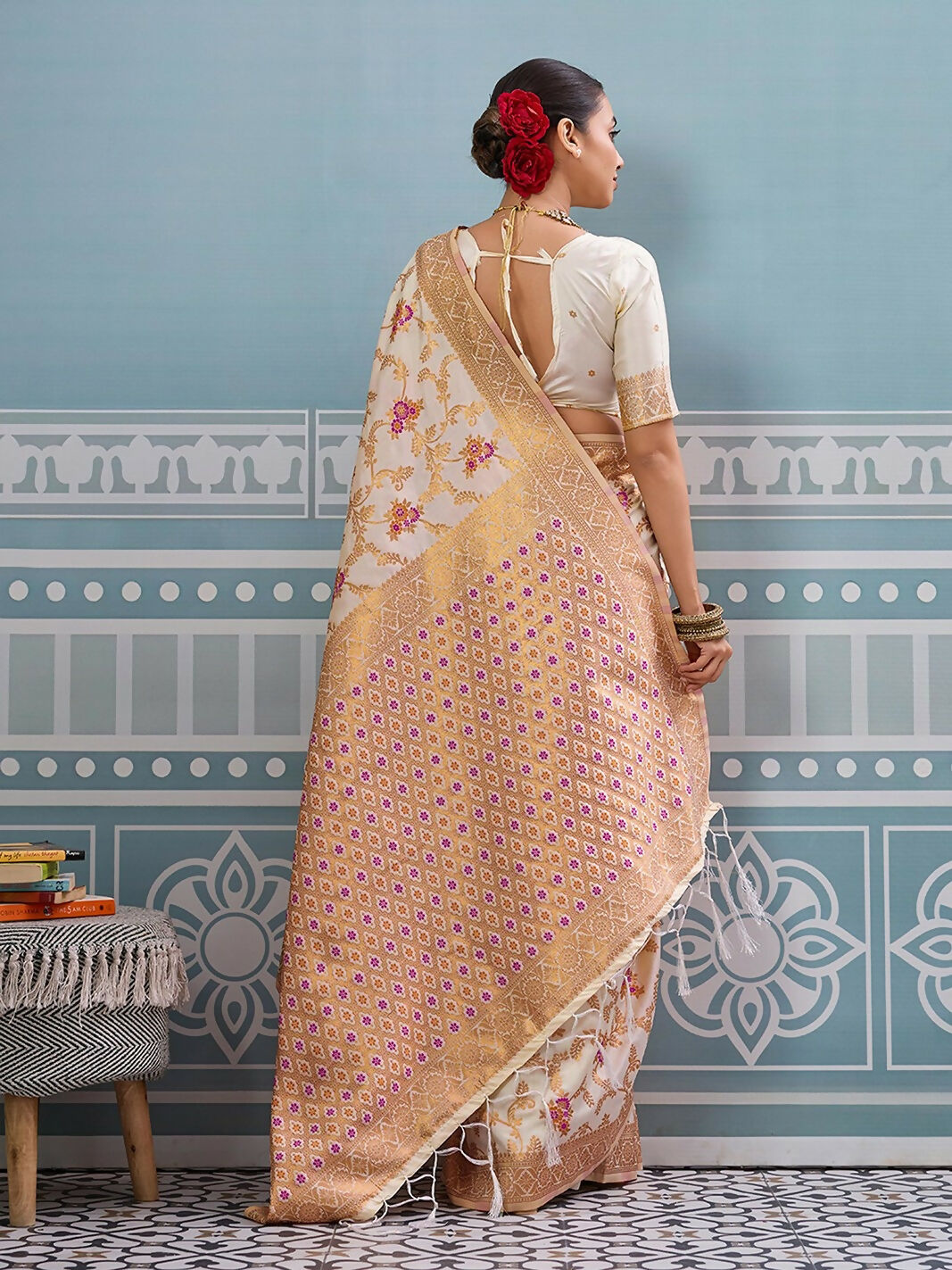 Shree Shyam Fashion Cream Silk Saree | Grocsy