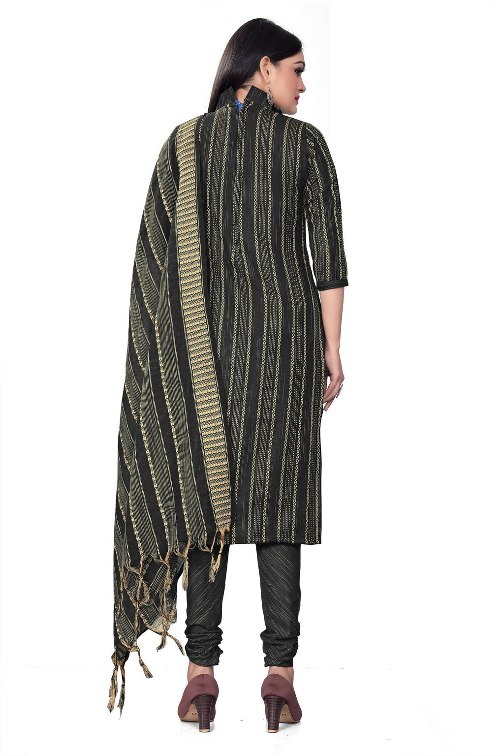 Black Cotton Jacquard Woven Unstitched Dress Material - Tanvi | Grocsy