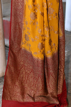 Joban Fashion Yellow Crepe Chiffon Pure Handloom Banarasi Silk Saree | Grocsy