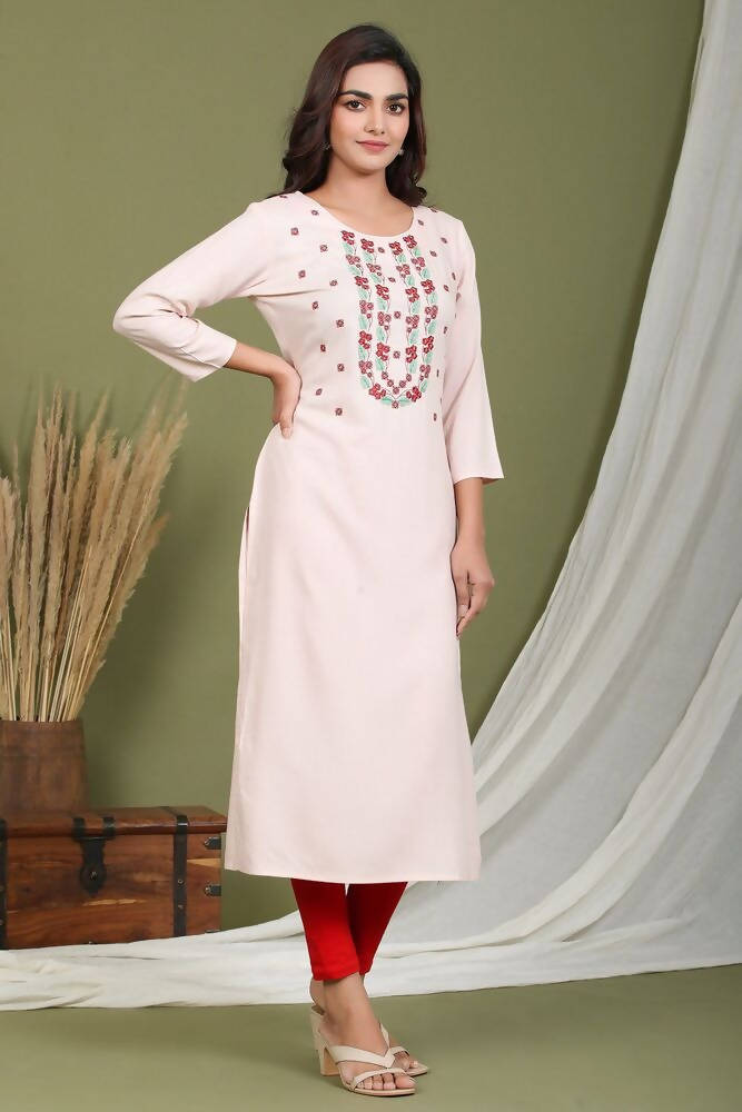 Yufta Women Pink Yoke Design Embroidered Kurta | Grocsy