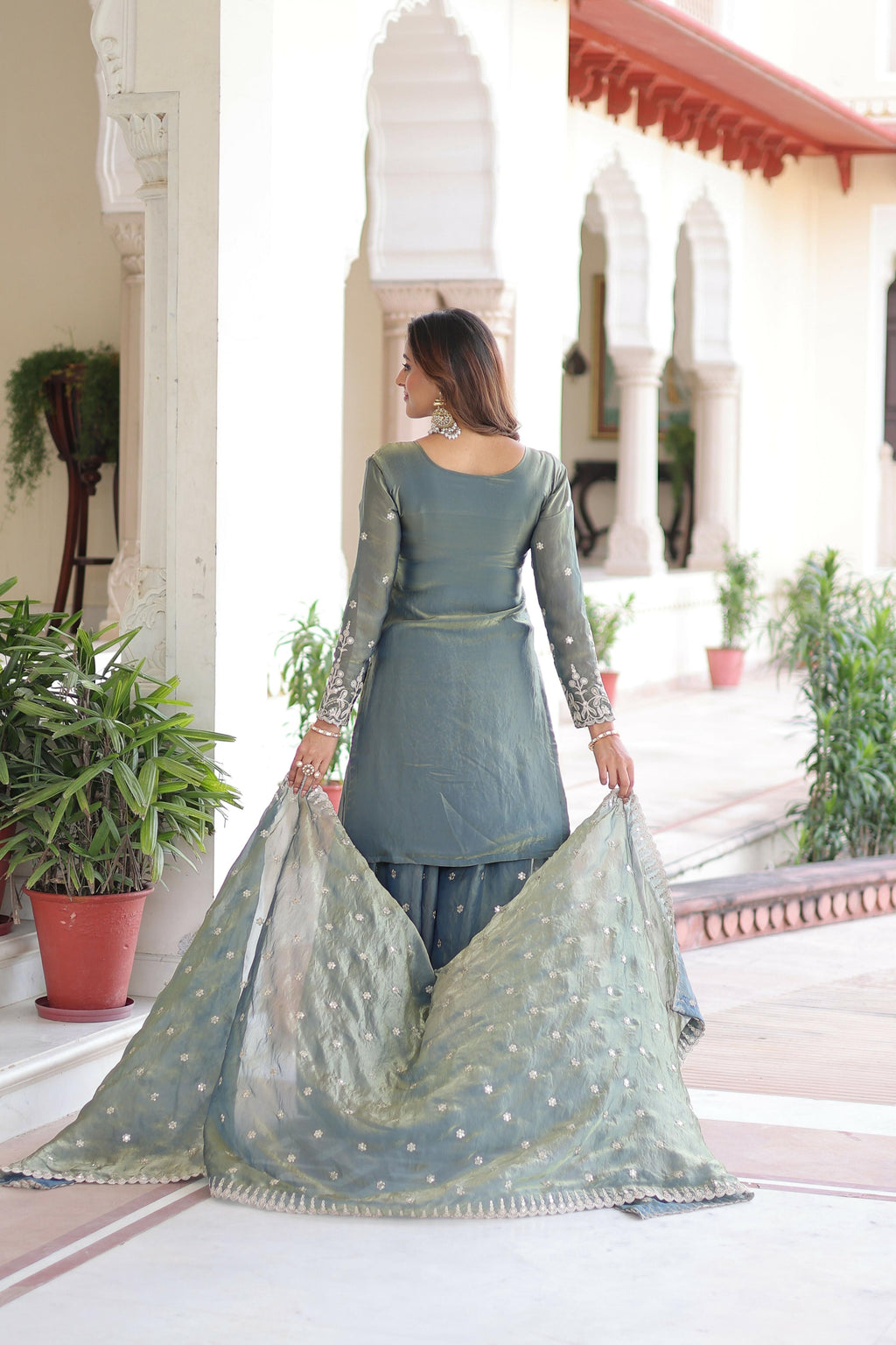 Joban Fashion Grey Readymade Kurta Set With Sequence embroidery Work | Grocsy