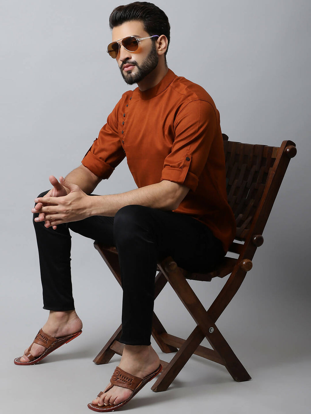 Even Apparels Brown Color Linen Pure Cotton Men's Kurta With Side Placket (SLD1137) | Grocsy
