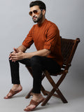 Even Apparels Brown Color Linen Pure Cotton Men's Kurta With Side Placket (SLD1137) | Grocsy