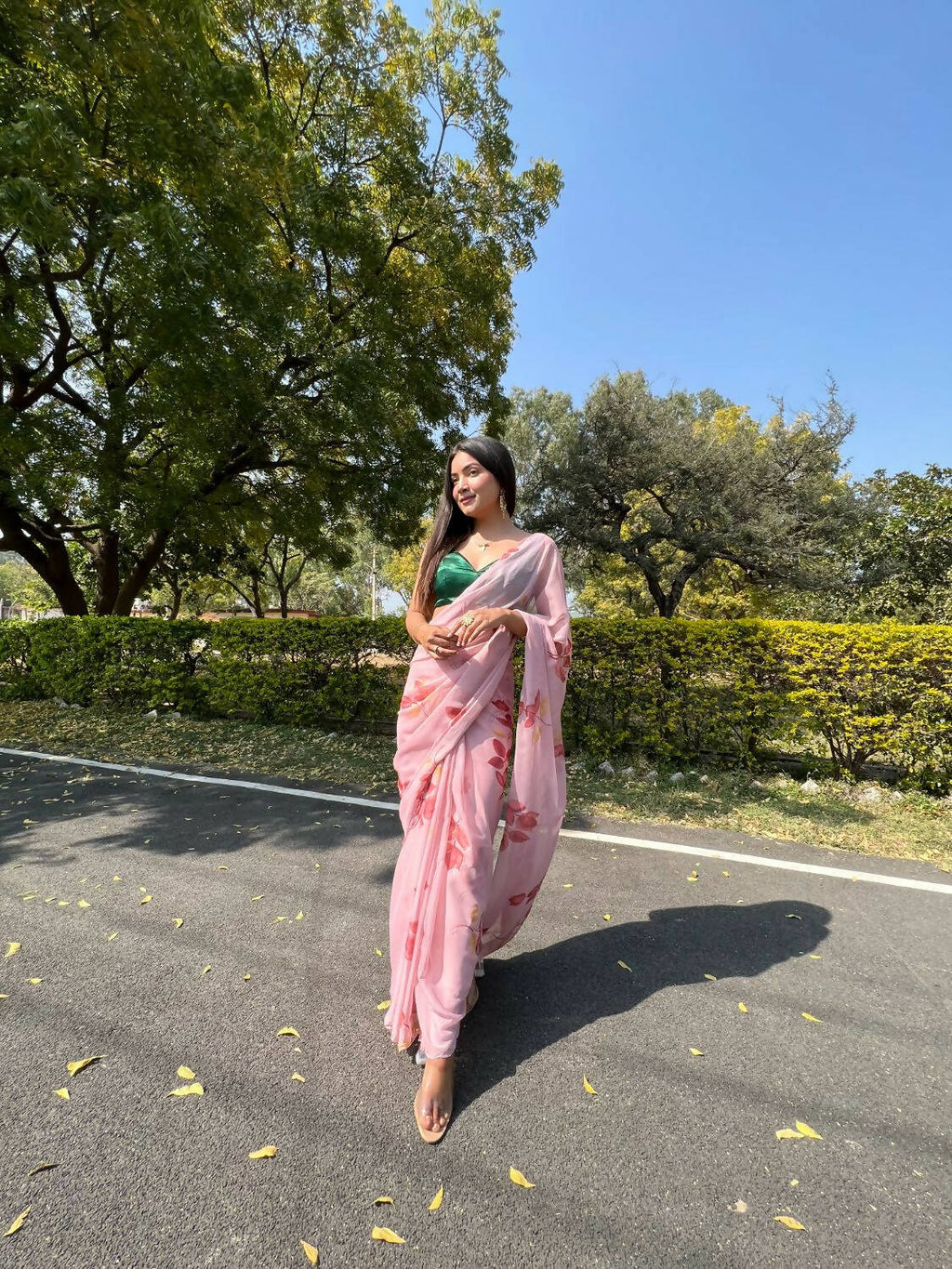 Vamsee Pink Chiffon Designer Saree | Grocsy
