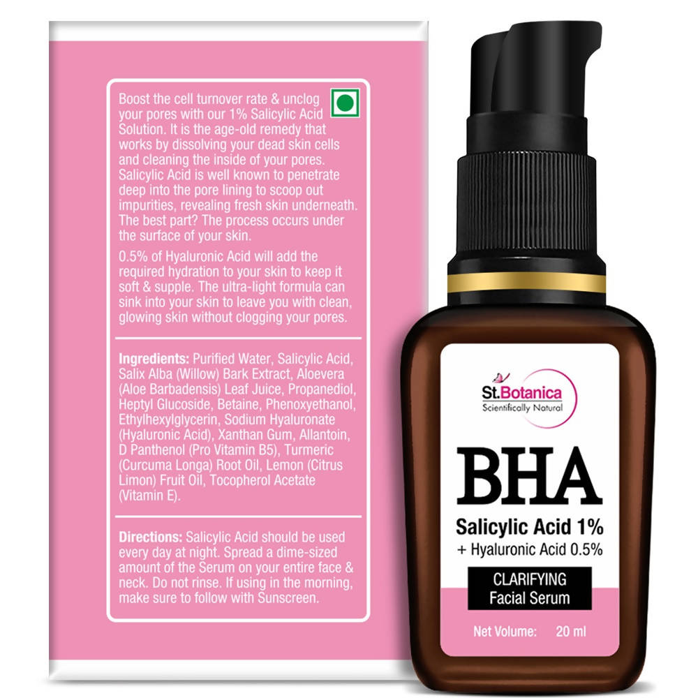 St.Botanica BHA Salicylic Acid 1% + Hyaluronic Acid 0.5% Clarifying Facial Serum | Grocsy