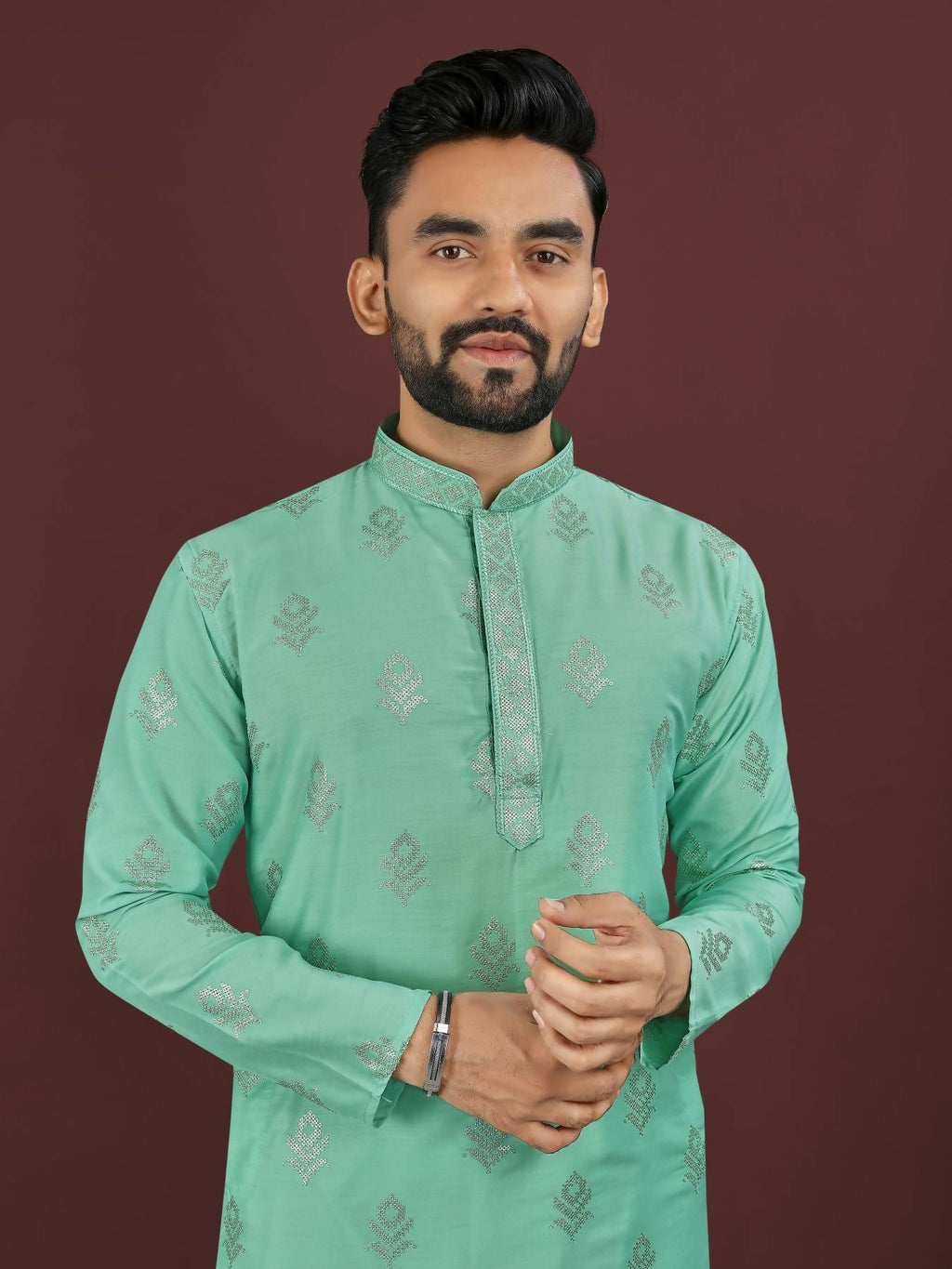 Anaita Turquoise Embroidered Silk Straight Kurta | Grocsy
