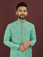 Anaita Turquoise Embroidered Silk Straight Kurta | Grocsy