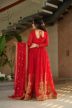 Joban Fashion Red Georgette Sequence Embroidery Work Kurta Set | Grocsy