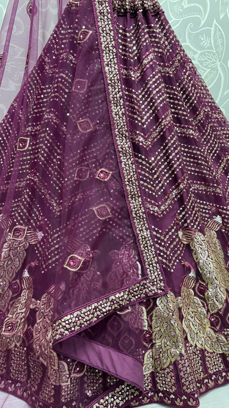 Jyoti Fashion Women's Purple Bridal Net Fancy Foil & Sequins with Multi Thread Embroidered Wedding Lehenga Choli | Grocsy