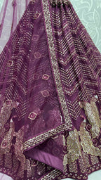 Jyoti Fashion Women's Purple Bridal Net Fancy Foil & Sequins with Multi Thread Embroidered Wedding Lehenga Choli | Grocsy