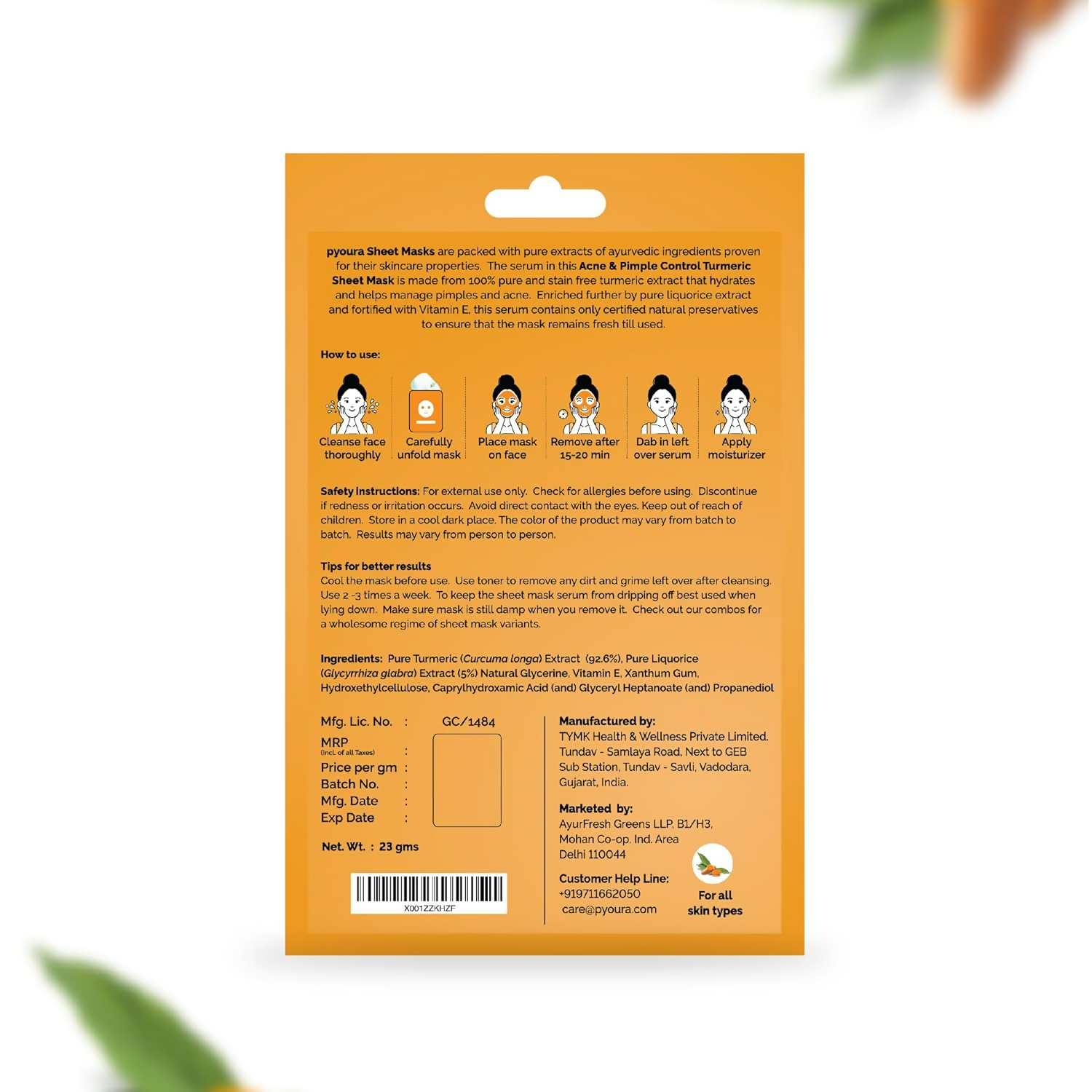 Pyoura Turmeric Infused Face Sheet Mask | Grocsy
